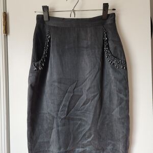 Vintage CACHÉ Silk Pencil Skirt 4 Black Beaded Sequin Formal Whimsigoth Y2K Luxe